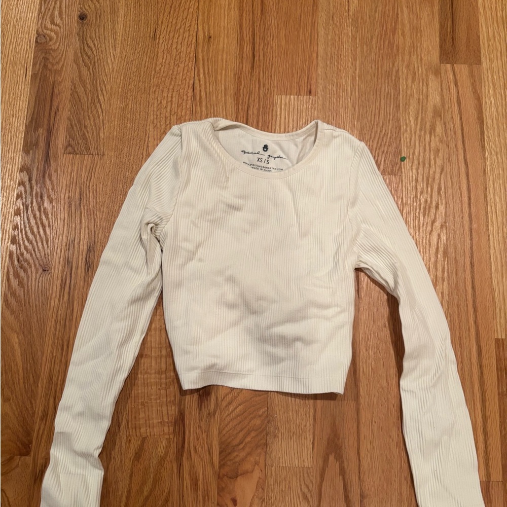 Spiritual Gangster Cream Ribbed Crop Top